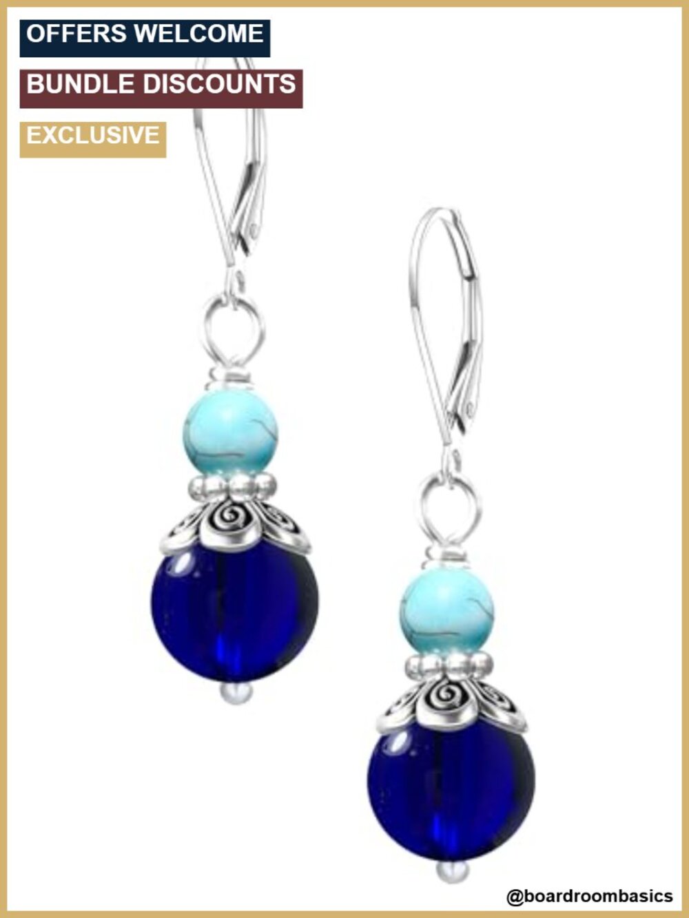 Platinum Plated Two Stone Bead Drop Earrings Natural Quartz Dangle